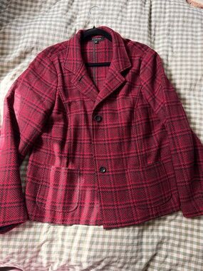Talbots Red and Black Plaid Wool-Blend Casual Blazer